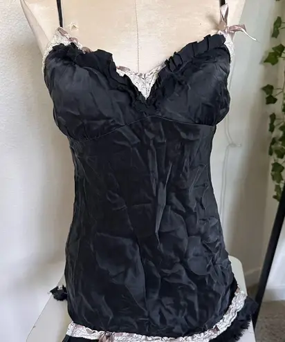 Vintage Gold Hawk 100% silk Slip with bows Size small Black