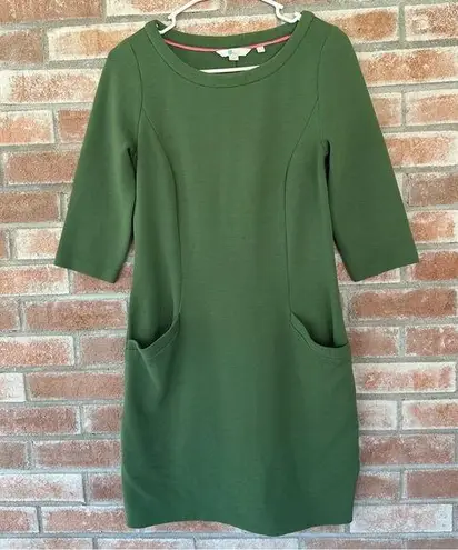 Boden Half Sleeve Structured Shift Dress Green Women’s 4P 4 Petite Pockets