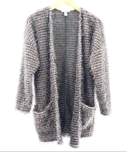 ASTARS Cupcakes Cardigan Blush Pink Gray Stripe Eyelash Pockets Long Size Small