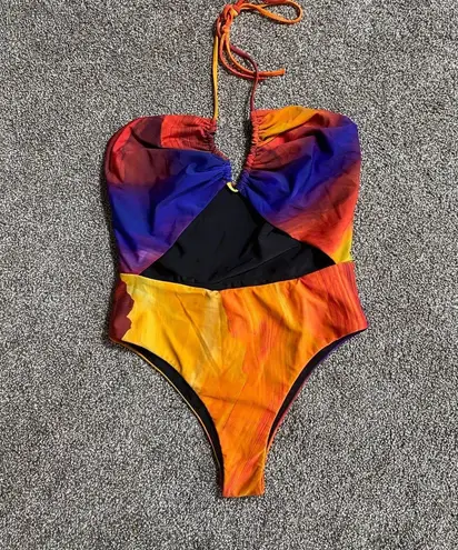 B Fyne Quinn One Piece Swimsuit – Sunset Print, Size Medium Orange