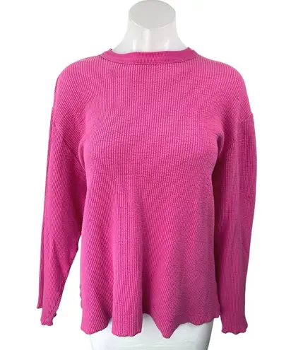 SKIMS Women's Pink Long Sleeve Ribbed Knit Loose Crew Neck Sweater Top Size M