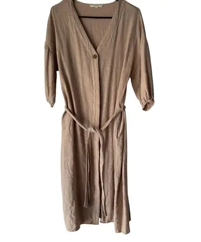 Grade & Gather Small Beige Cottage Belted Midi Dress Cotton Minimalist Prarie