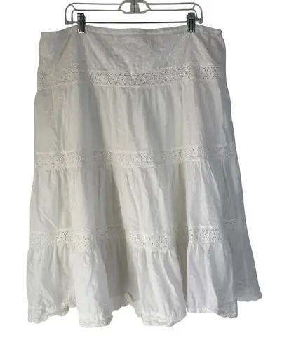 Coldwater Creek Vintage White Cotton Eyelet Tiered Midi Skirt Size 16 Cottage