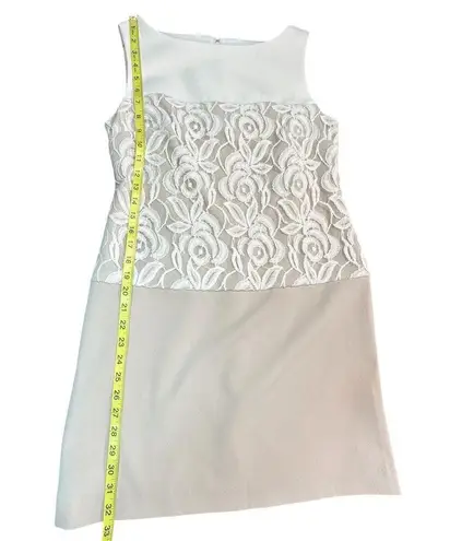 Sandra Darren Dress Womens 6P Neutral Colorblock Embroidered Sleeveless Sheath