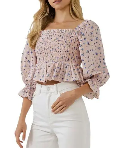 English Factory Floral Print Smocked Ruffle Top