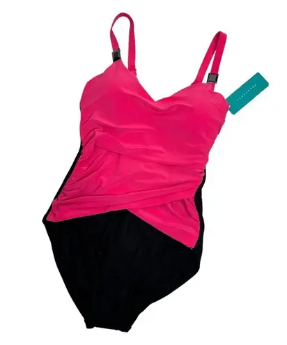 Aqua Green NWT Drape Front Pink and Black One-Piece Swimsuit Small