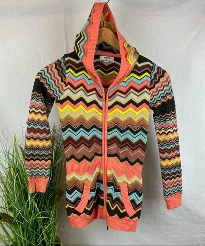 Missoni Cotton Rayon Knit Chevron Print Zip Up Hoody Cardigan Sweater S