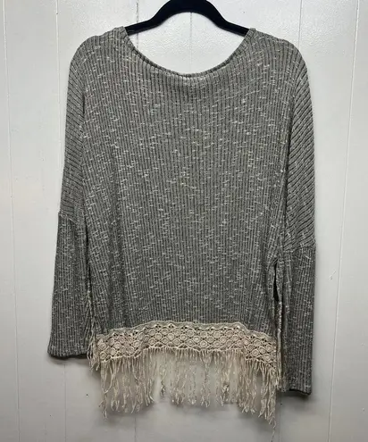 Alya  Bohemian Speckled Women's Pullover Knit Fringe Sweater Size Small Western