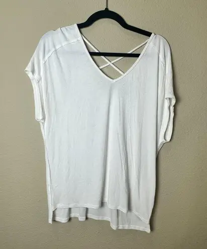 Michael Stars Tiny Rib Drapey Lace UP Back T Shirt Top - One Size