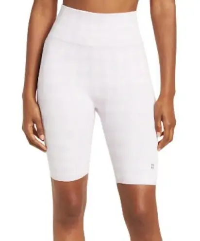 Sweaty Betty Gingham Lavender and White High-Waisted Biker Shorts Medium 8”