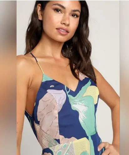 NWT Lulus Hours of Flowers Blue Multi Floral Lace