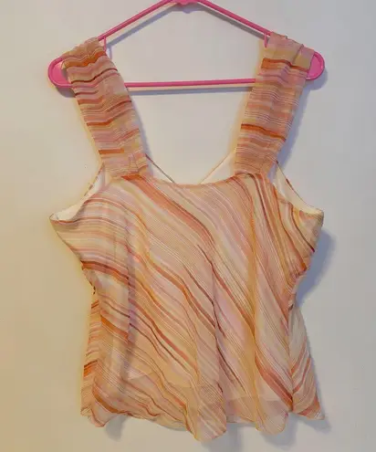 Fashion Bug Y2K Cinched Fit and Flare V Neck Sleeveless Tank Blouse Orange Large