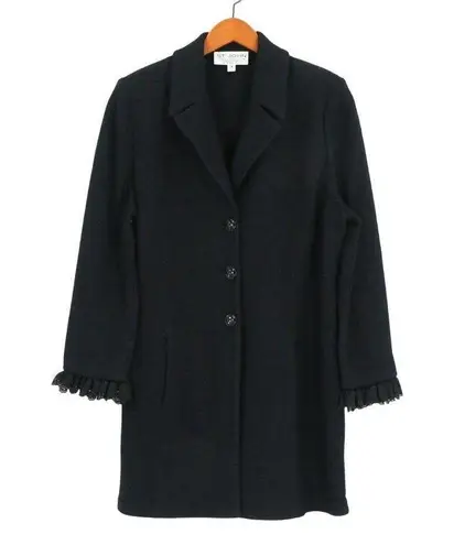 St. John Lace Trim Lace-down Back Long Buttoned Santana Knit Jacket 12