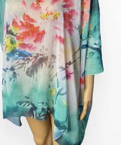 Missy Plus Floral Chiffon Caftan Poncho/ Coverup OS Green Size undefined