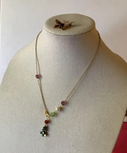 Handmade Vintage INC. 12K GF Signed Butterfly Brooch & Garden Vibe Necklace 20”