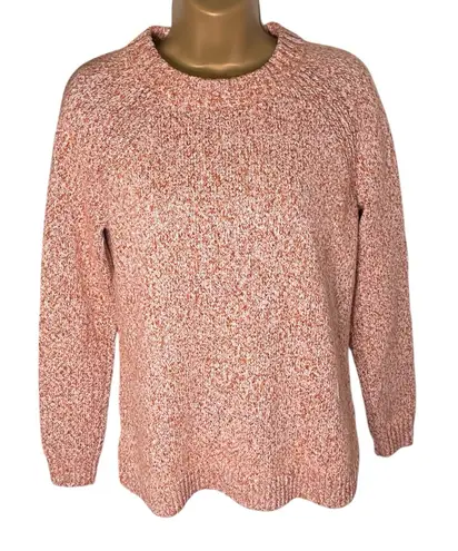 Lands' End Lands’ End Marled Crewneck Sweater Hem Splits Pink Rust White XS thumbnail 1