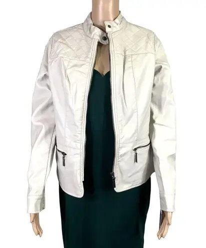 Apt. 9  Womens Jacket Coat Faux Leather Quilted Moto Biker Ivory Small