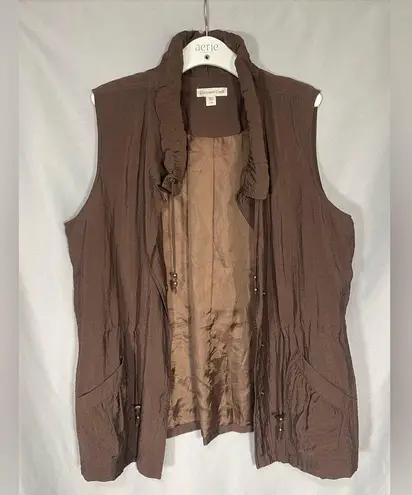 Coldwater Creek Brown Rayon Nylon Snap Vest Front Pockets Women's SZ L