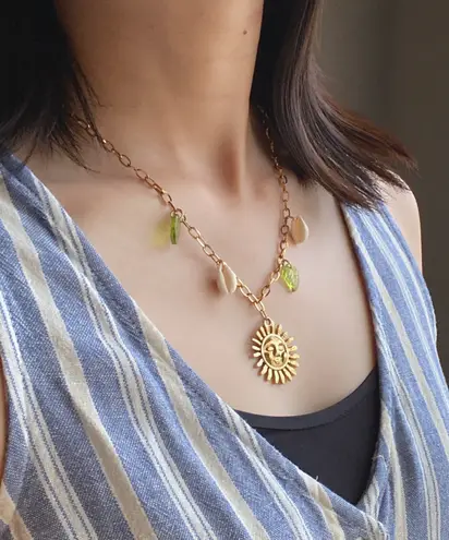 Handmade vintage cottage retro boho fairy style quality material mix gold stainless steel necklace🌞🌿