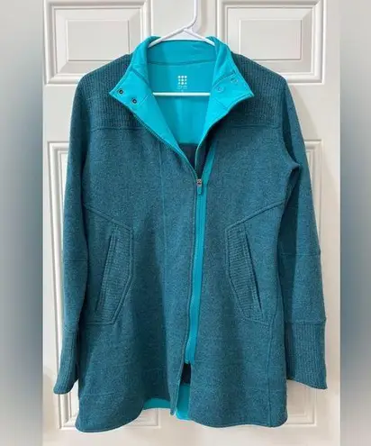 Title Nine Size S Teal Blue Full-Zip Knit Cardigan Sweater Wool Blend Pockets