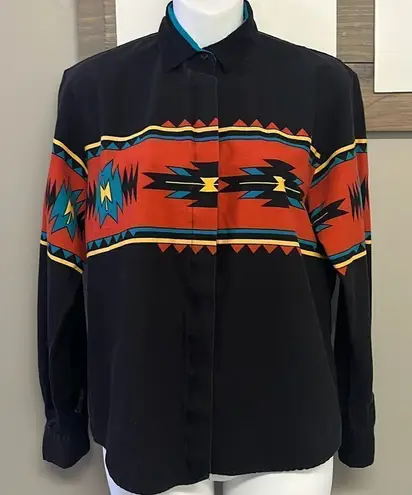 Roper Vintage 80s Western Abstract Shirt Women Rodeo Cowboy Hidden Button