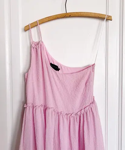 HATCH • The Joy Maternity Dress in Lilac pink one shoulder tiered midi flowy