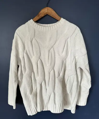 J.Jill  Chenille White Oversized Coastal Cable Knit Sweater Sz 6P