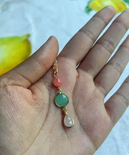 Pink White Jade Mint Chalcedony Casual Colorful Necklace, Sea Green Necklace