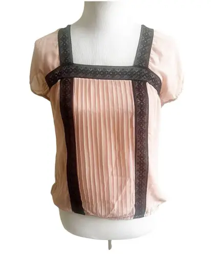Studio M Y2K Whimsical Fairy Top Size XS Pink Lace Black Trim Square Neckline