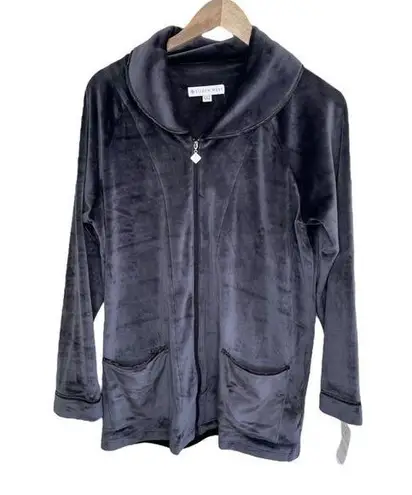 Eileen West Charcoal Gray Velvet Short Zip Robe Size S/M Sleepwear