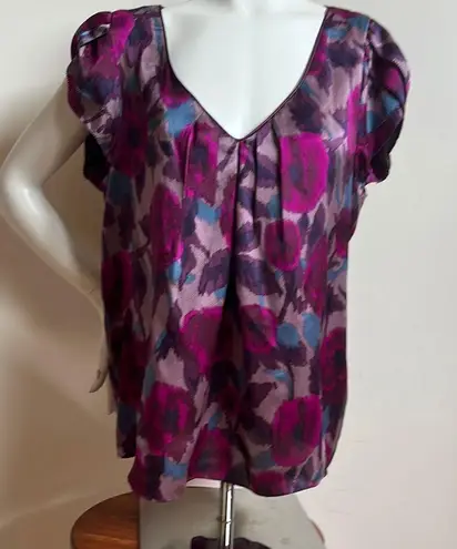 Kenar Purple and Pink Cap Sleeve Blouse with Pleated Details