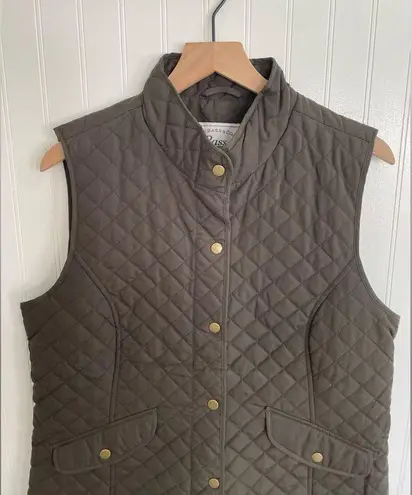 G.H. BASS Quilted Snap Front Collared Equestrian Outdoor Vest Olive Green Size L Size L