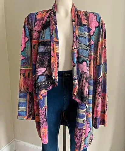 Vintage Casual Corner Abstract Drape Jacket M Boho 90s Art Print Viscose Pink Size M