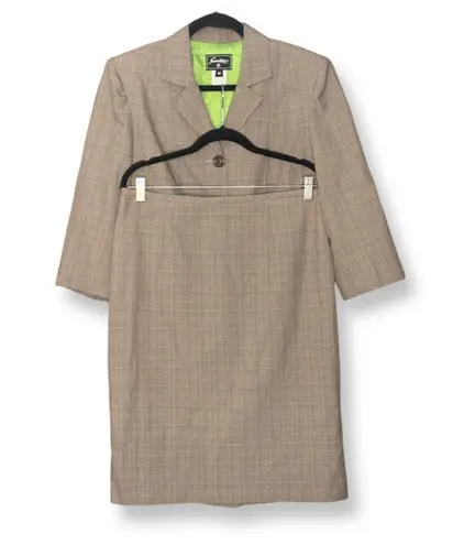 Le Suit Sweet Suit Vintage 90s Tan Plaid Blazer and Skirt Set