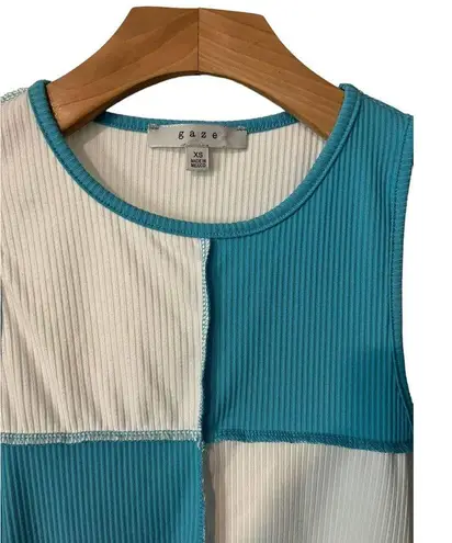 Gaze Women's Ribbed  Tank Top Cami Size XS Cropped Color Block Y2K