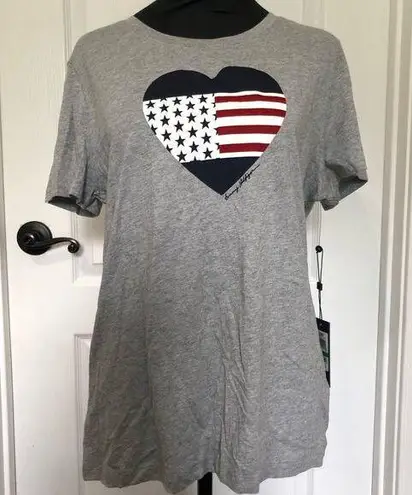 Tommy Hilfiger  Womens T-Shirt Heart America Flag Graphic Short Sleeve Gray Large