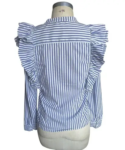 ANINE BING Striped Blue & White Ruffle Frill Blouse Top Size XS X-Small