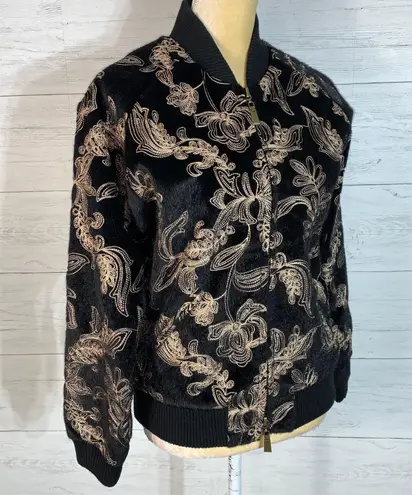 Goldie faux fur embroidered bomber jacket black/gold size XS womens