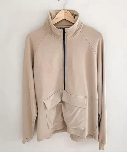 The Range NYC Half Zip Cotton Terry Sweatshirt Tan - Image 3