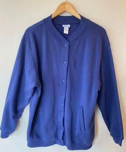 Vicki Wayne Women’s Sweatshirt L Blue Snap Front Fleece Cardigan Cotton Blend Size L
