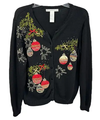 VTG Christmas Sweater Large Ornament Cardigan Black Ugly Holiday Party 706