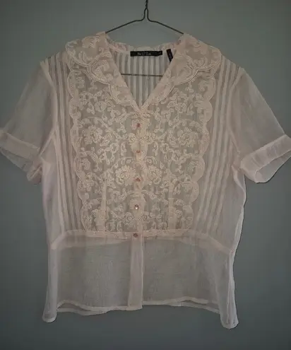 Nic+Zoe Y2K 90s boho artsy girly blush coquette pink Embrioded and Pleated Blouse smal