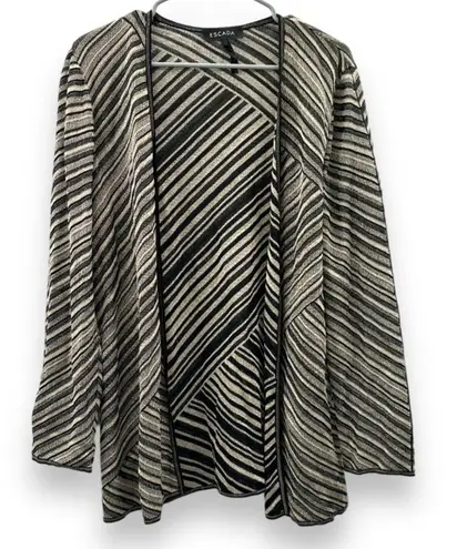 Escada Cream & Black Striped Open Knit 3/4 Sleeve Sweater Cardigan Size 44