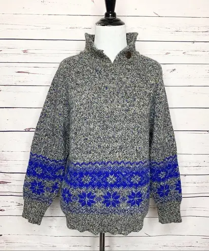 Vintage Segue Gray & Blue Fair Isle Wool Sweater Size Medium