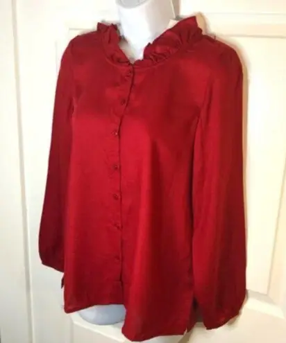 Modcloth  Ruffle Collar Blouse The Frill Of It Top Red S