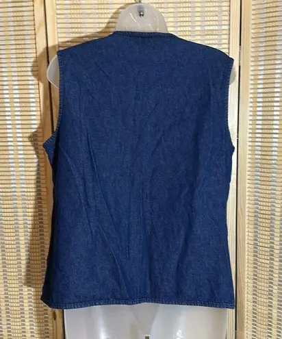 Allison Daley Vintage Nautical Theme Blue Denim Zip Front Vest Sailboat Flag 10P