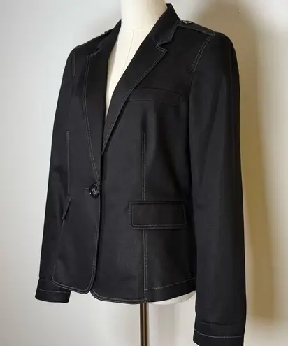 Kasper Tailored Blazer Jacket Black White Stitching Cotton Blend Women’s Size 8