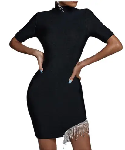 BELLA BARNETT Mini Bandage Trendy Rhinestone Black Bodycon Dress Size M NWT Size M