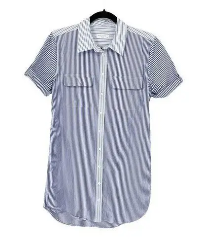 Equipment  Womens Small Shirt Dress Blue Striped Button Up Short Sleeve Collared