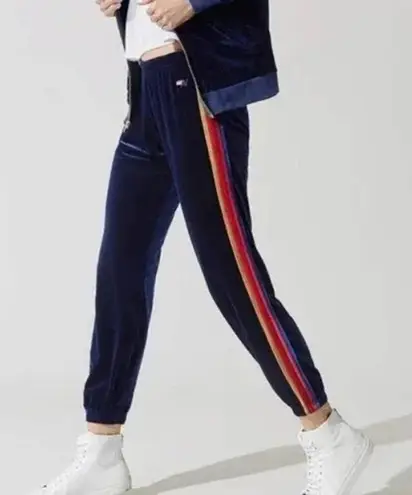 Aviator Nation Classic Velvet Sweatpants Side Rainbow Stripes Drawstring Navy S